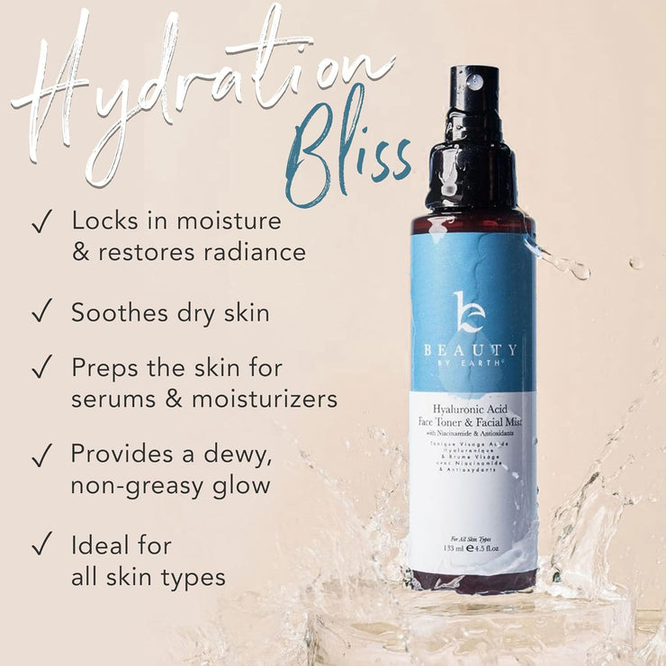 Hyaluronic Acid Toner for Face - USA Made with Natural & Organic Ingredients, Hydrating Toner with Niacinamide, Softens and Smoothes Dry & Sensitive Skin, Fragrance-Free Skin Care Spray