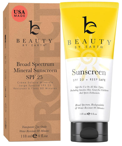 Mineral Sunscreen SPF 25 - USA Made Zinc Oxide Baby & Kids Sunscreen, Reef Friendly Sun Screen with Natural & Organic Ingredients, Lightweight & Fast Absorbing Lotion for All Skin Types